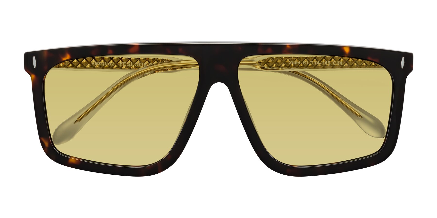 Folded Front of Vazquez in Tortoise/Gold with Medium Champagne Tinted Lenses