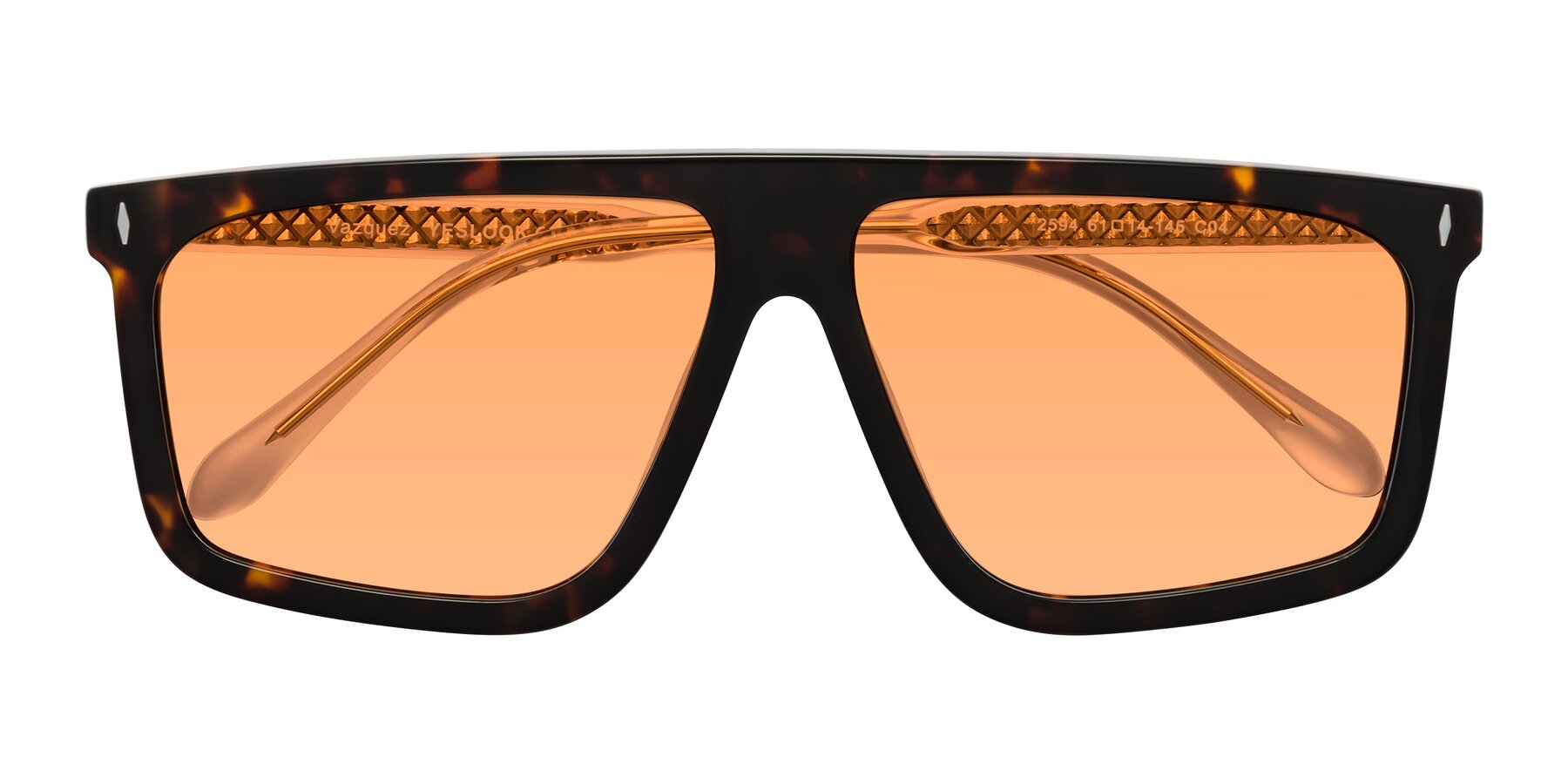 Folded Front of Vazquez in Tortoise/Gold with Medium Orange Tinted Lenses