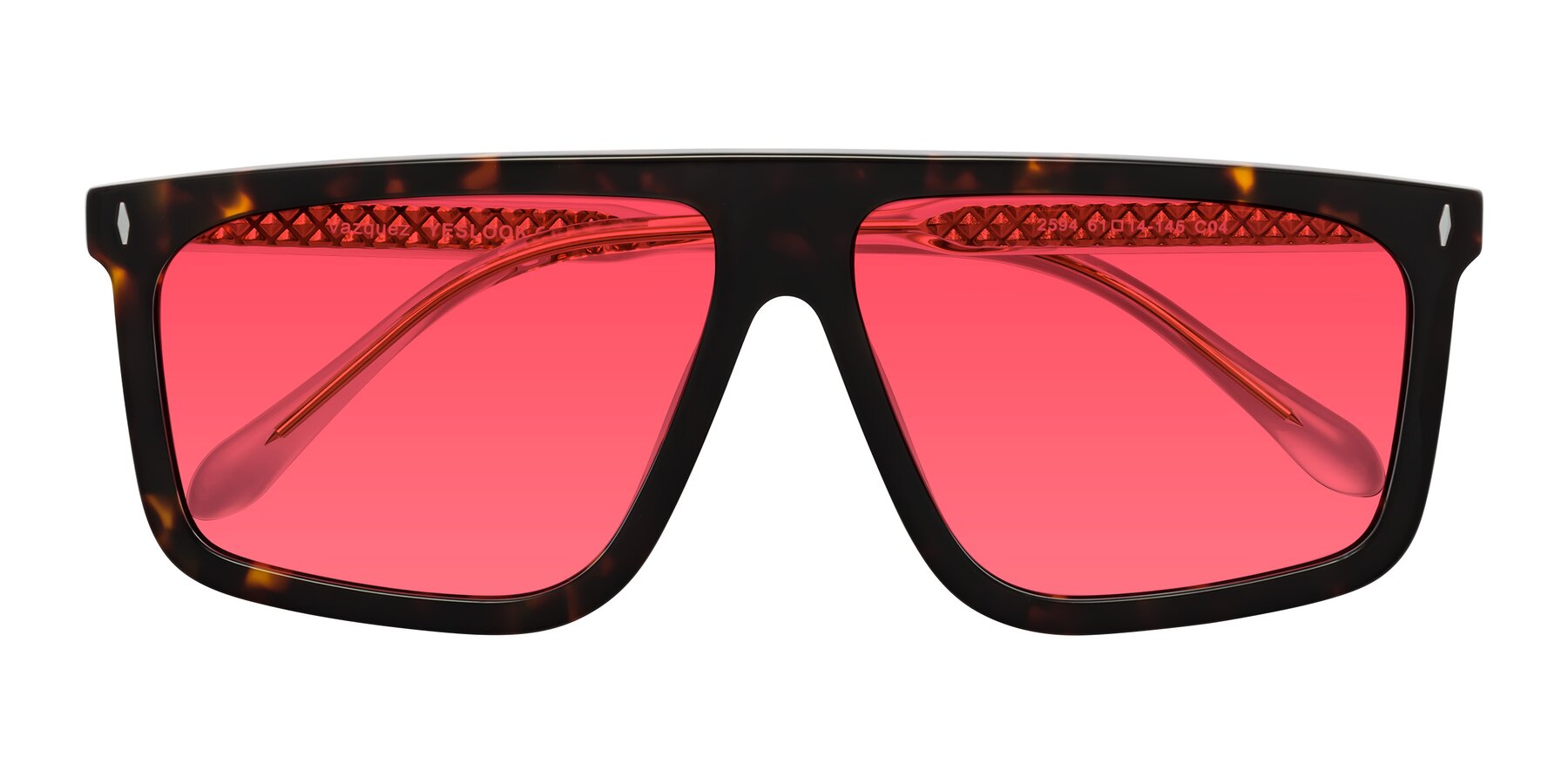 Folded Front of Vazquez in Tortoise/Gold with Red Tinted Lenses