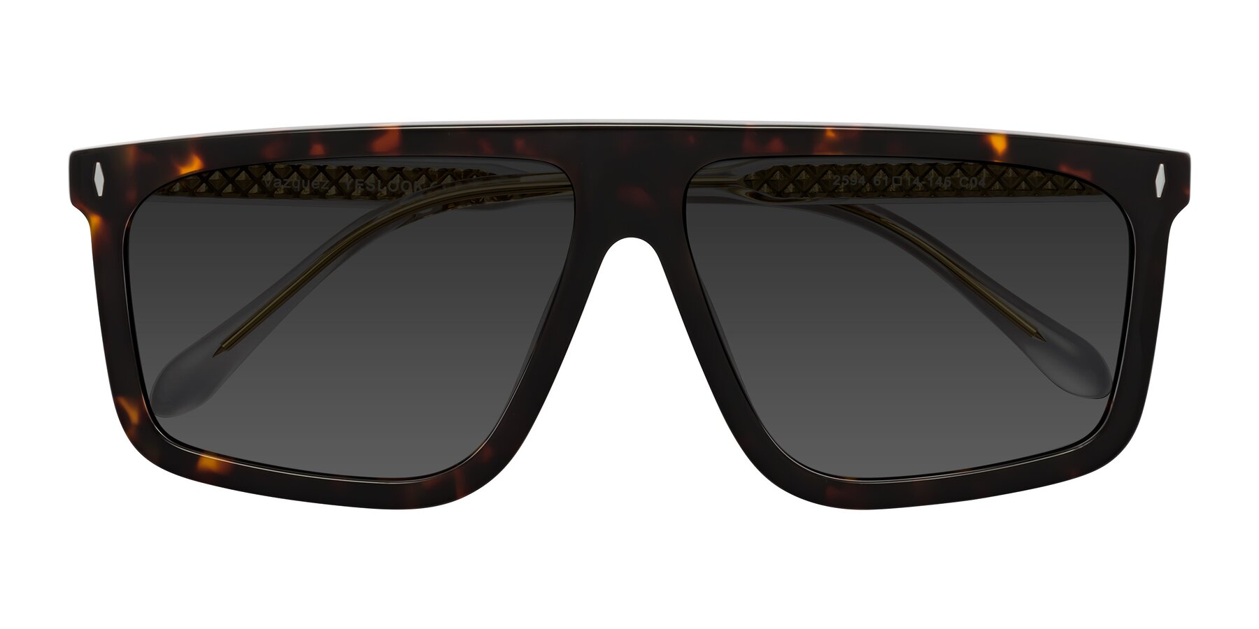 Folded Front of Vazquez in Tortoise/Gold with Gray Tinted Lenses