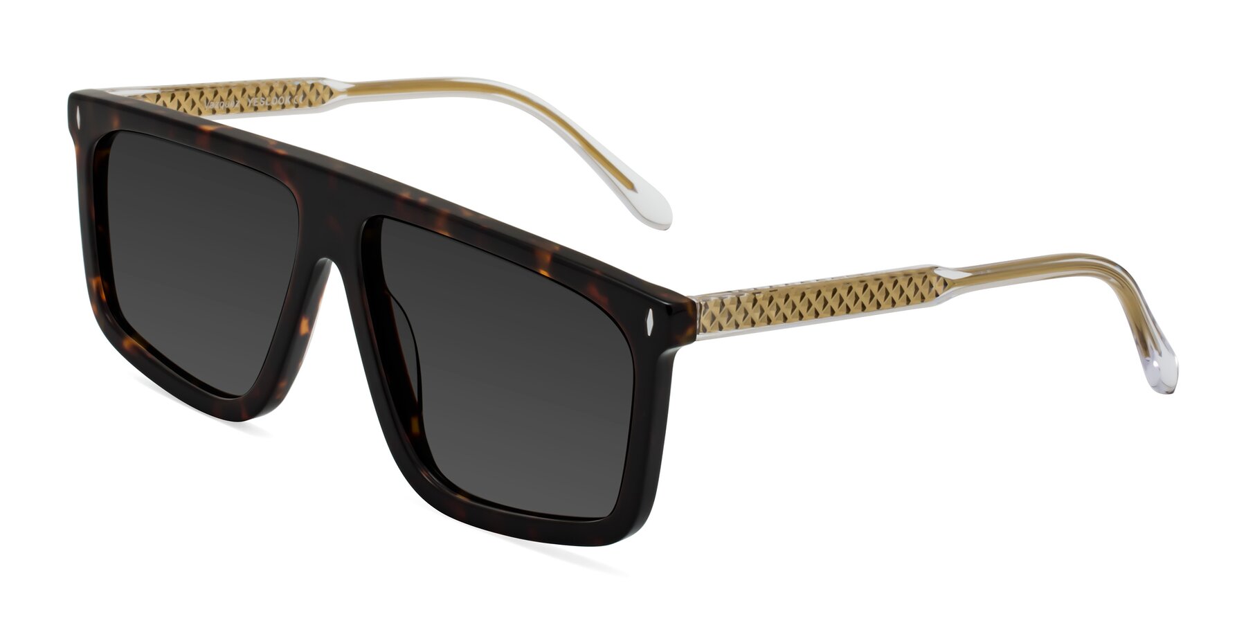 Angle of Vazquez in Tortoise/Gold with Gray Tinted Lenses