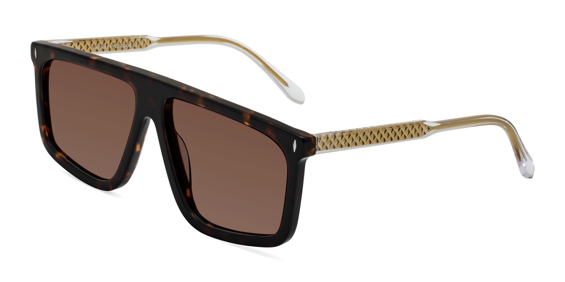 Angle of Vazquez in Tortoise/Gold with Brown Tinted Lenses