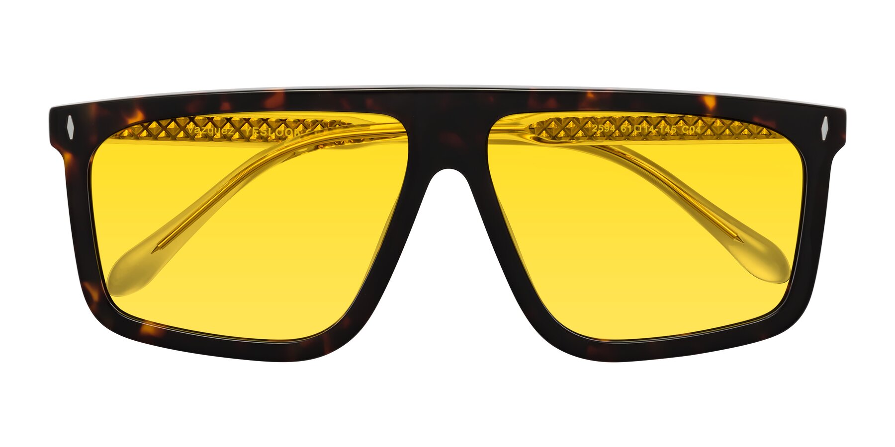 Folded Front of Vazquez in Tortoise/Gold with Yellow Tinted Lenses