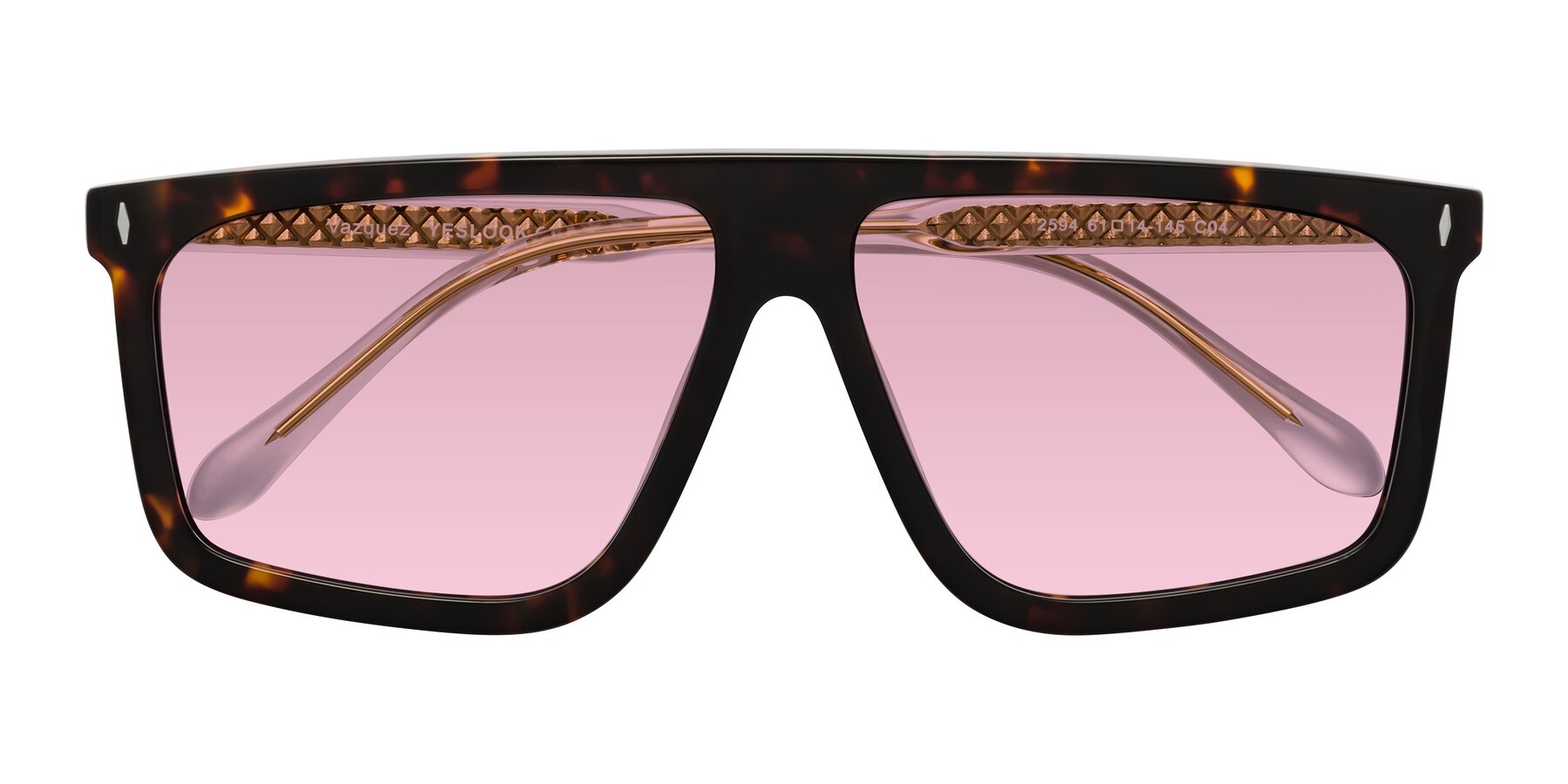 Folded Front of Vazquez in Tortoise/Gold with Light Wine Tinted Lenses