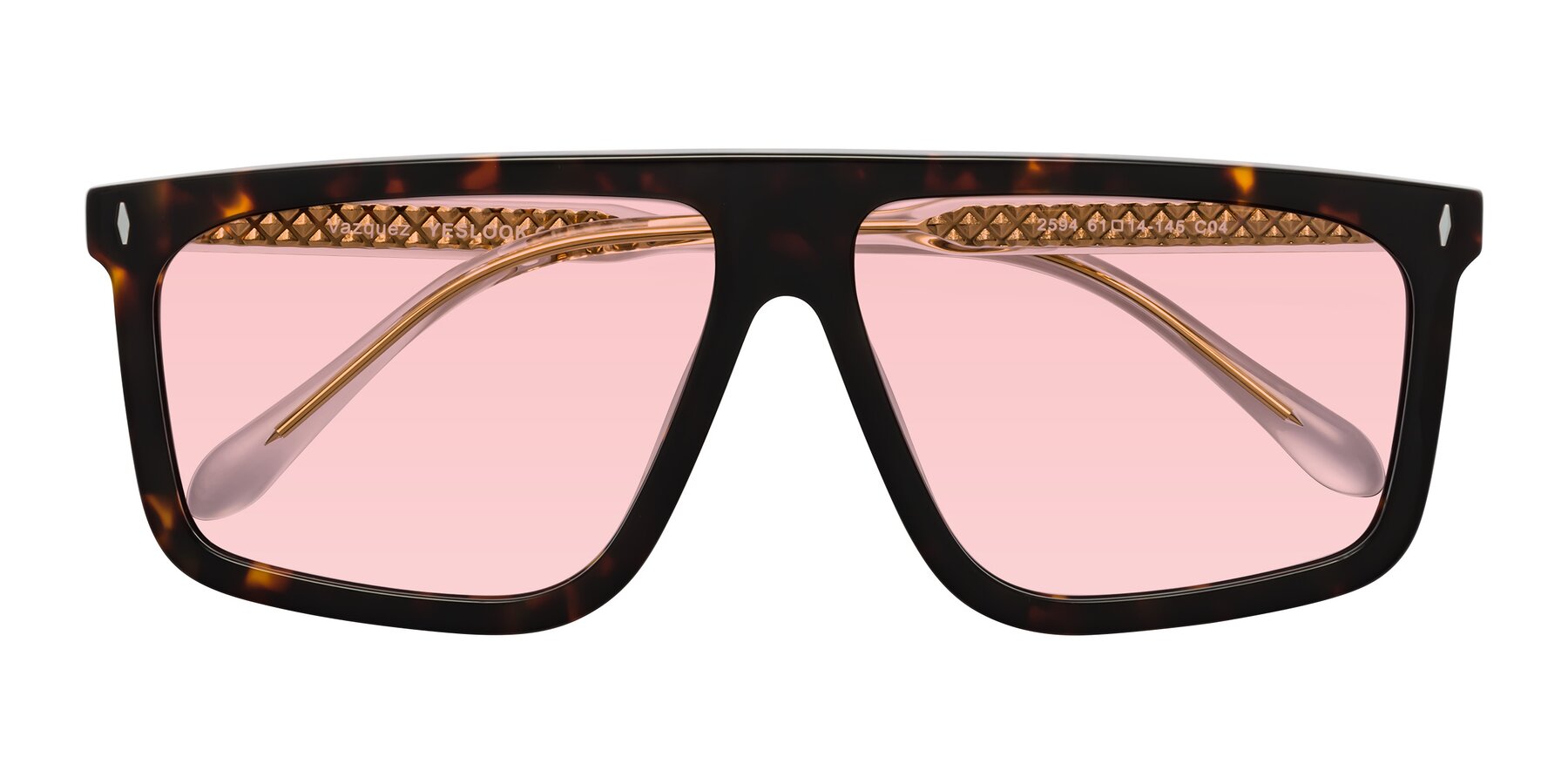 Folded Front of Vazquez in Tortoise/Gold with Light Garnet Tinted Lenses
