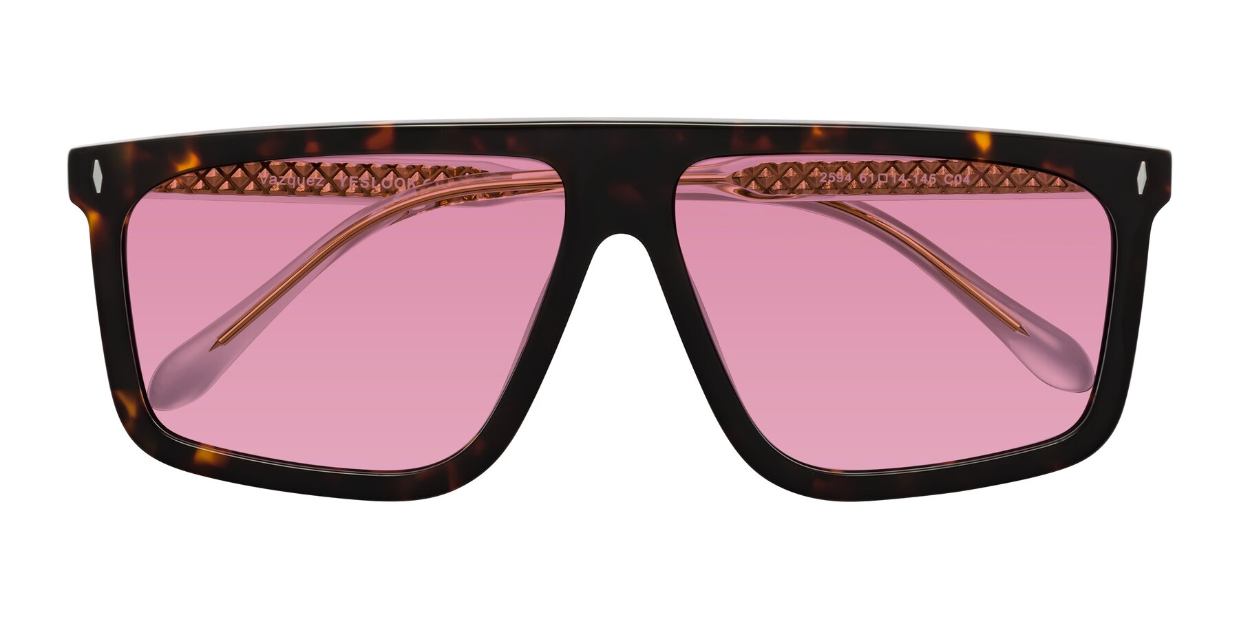 Folded Front of Vazquez in Tortoise/Gold with Medium Wine Tinted Lenses