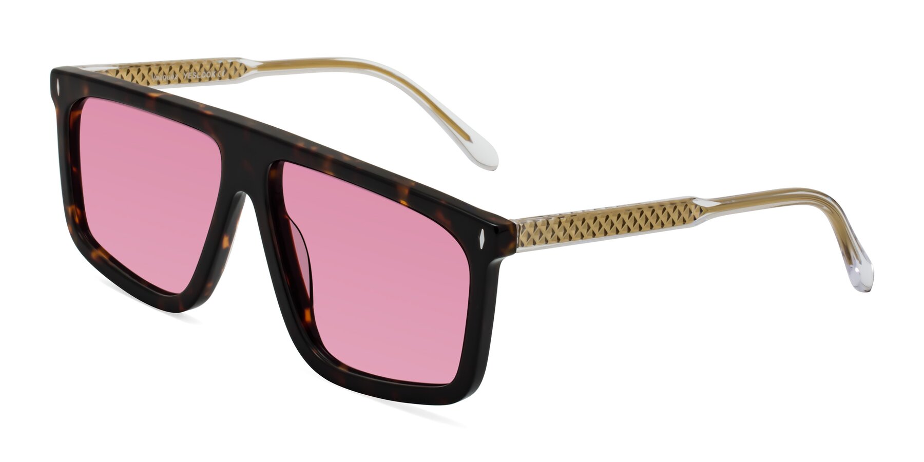 Angle of Vazquez in Tortoise/Gold with Medium Wine Tinted Lenses