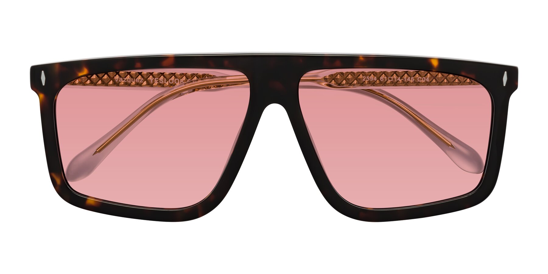 Folded Front of Vazquez in Tortoise/Gold with Medium Garnet Tinted Lenses