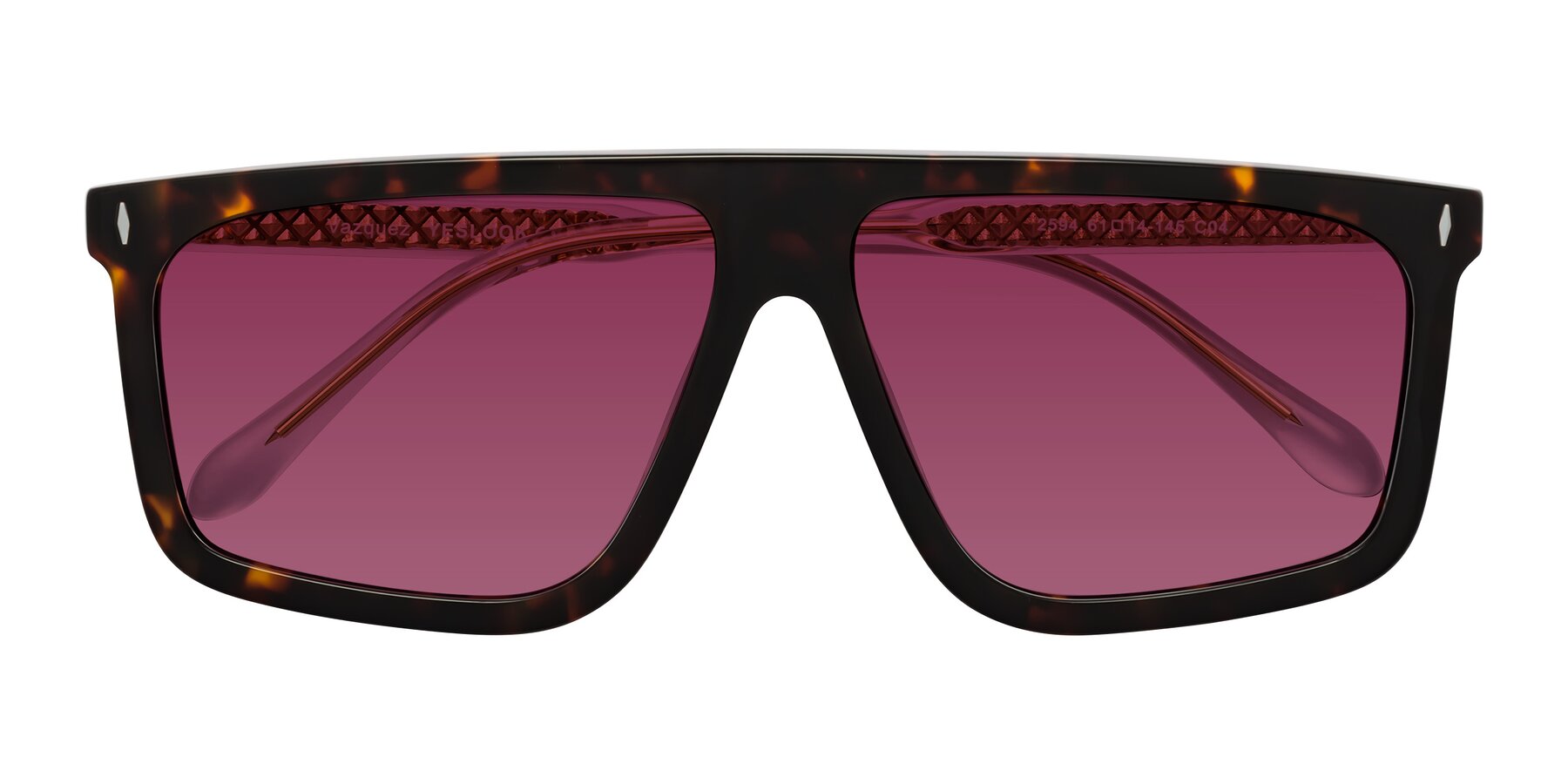 Folded Front of Vazquez in Tortoise/Gold with Wine Tinted Lenses