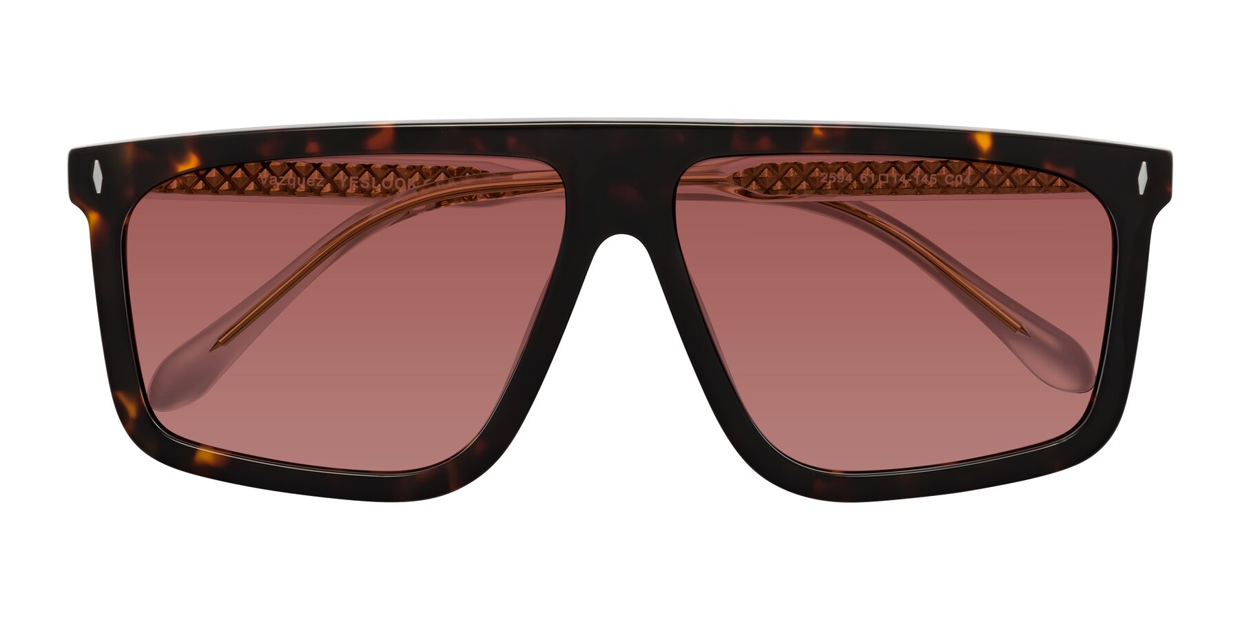 Folded Front of Vazquez in Tortoise/Gold with Garnet Tinted Lenses