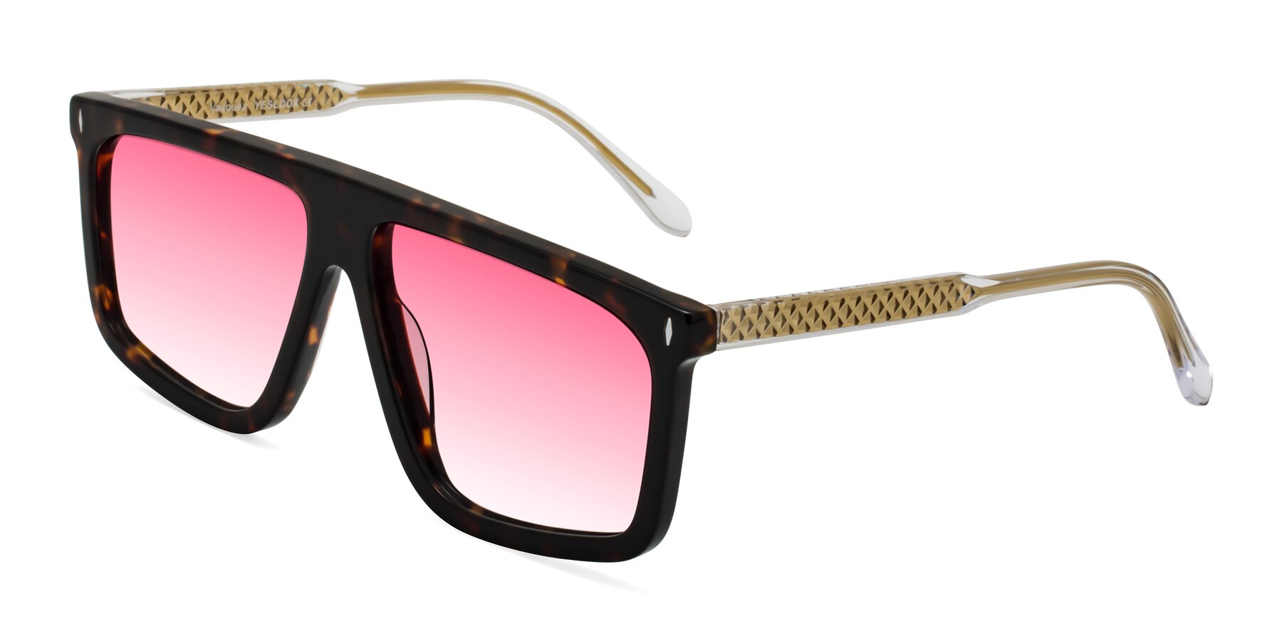 Angle of Vazquez in Tortoise/Gold with Pink Gradient Lenses