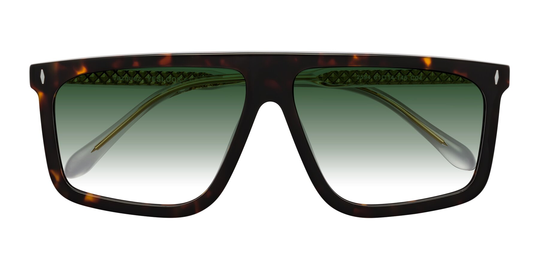 Folded Front of Vazquez in Tortoise/Gold with Green Gradient Lenses