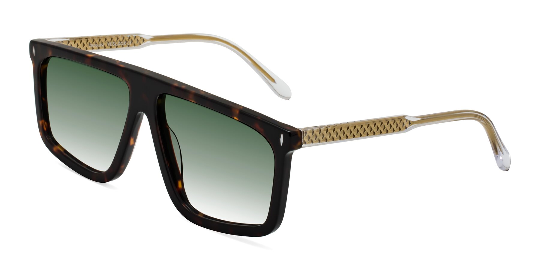Angle of Vazquez in Tortoise/Gold with Green Gradient Lenses