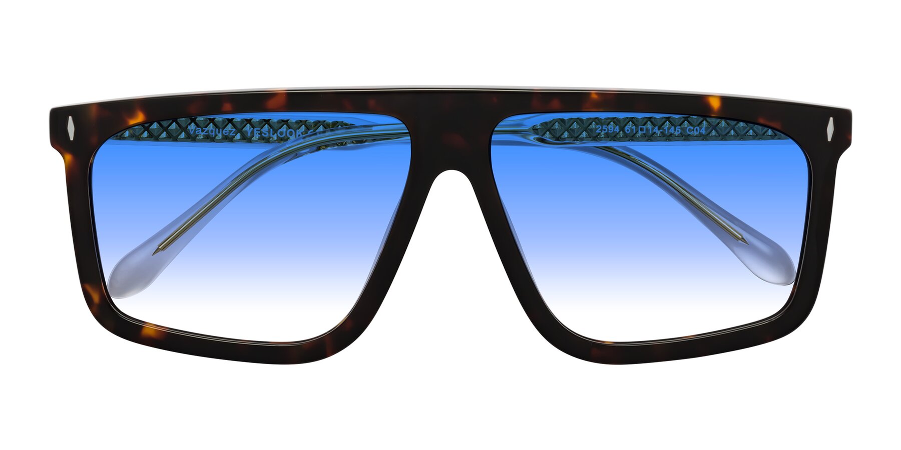 Folded Front of Vazquez in Tortoise/Gold with Blue Gradient Lenses