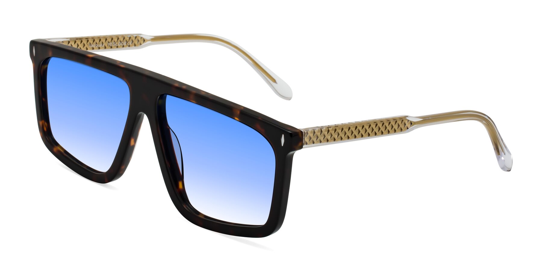 Angle of Vazquez in Tortoise/Gold with Blue Gradient Lenses