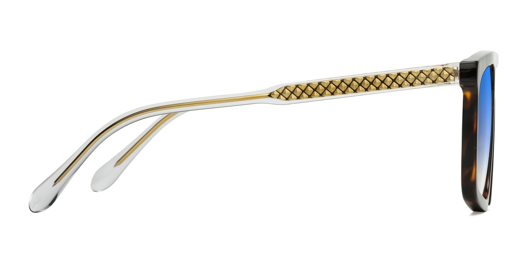 Side of Vazquez in Tortoise/Gold with Blue Gradient Lenses