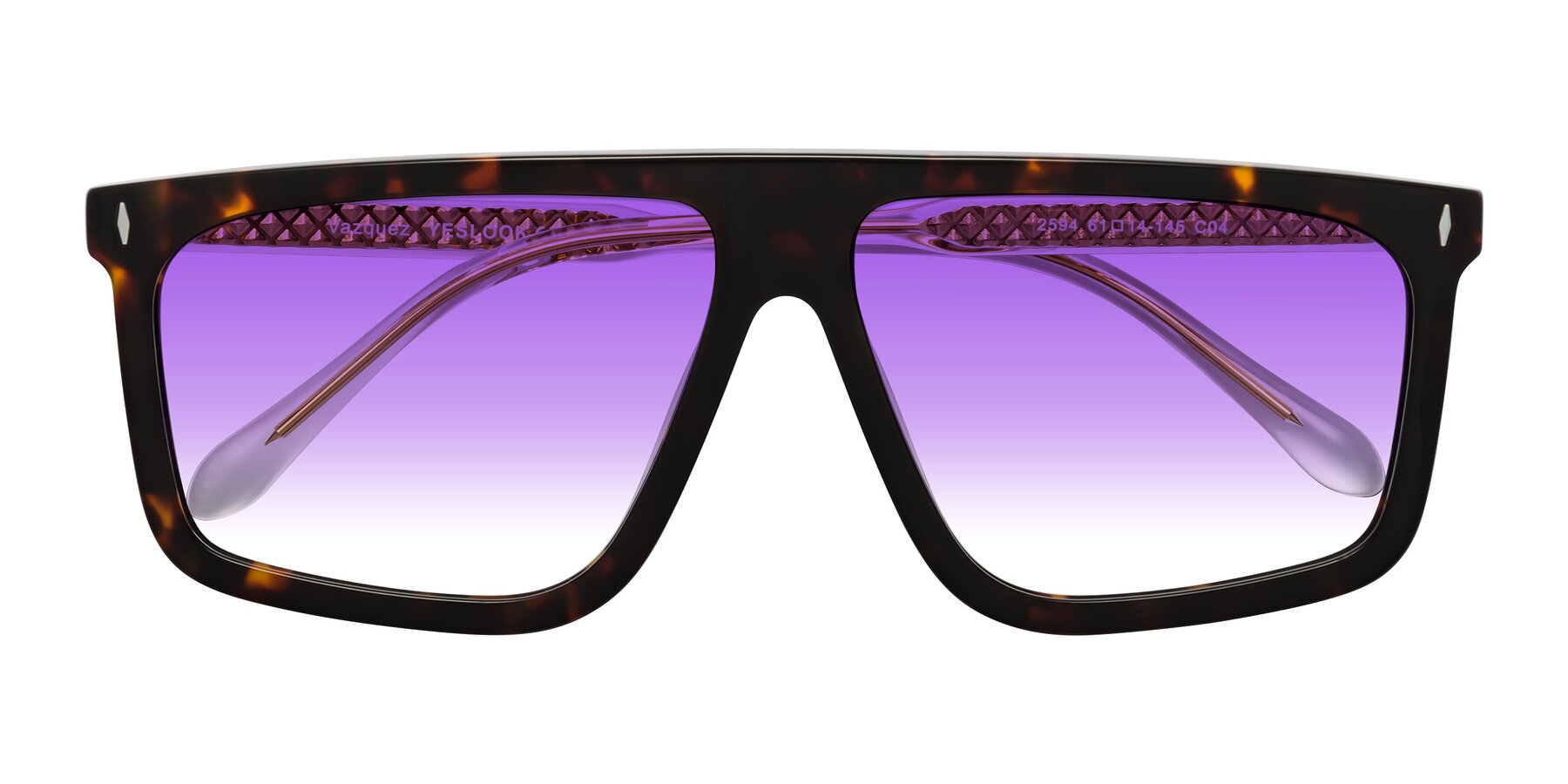 Folded Front of Vazquez in Tortoise/Gold with Purple Gradient Lenses