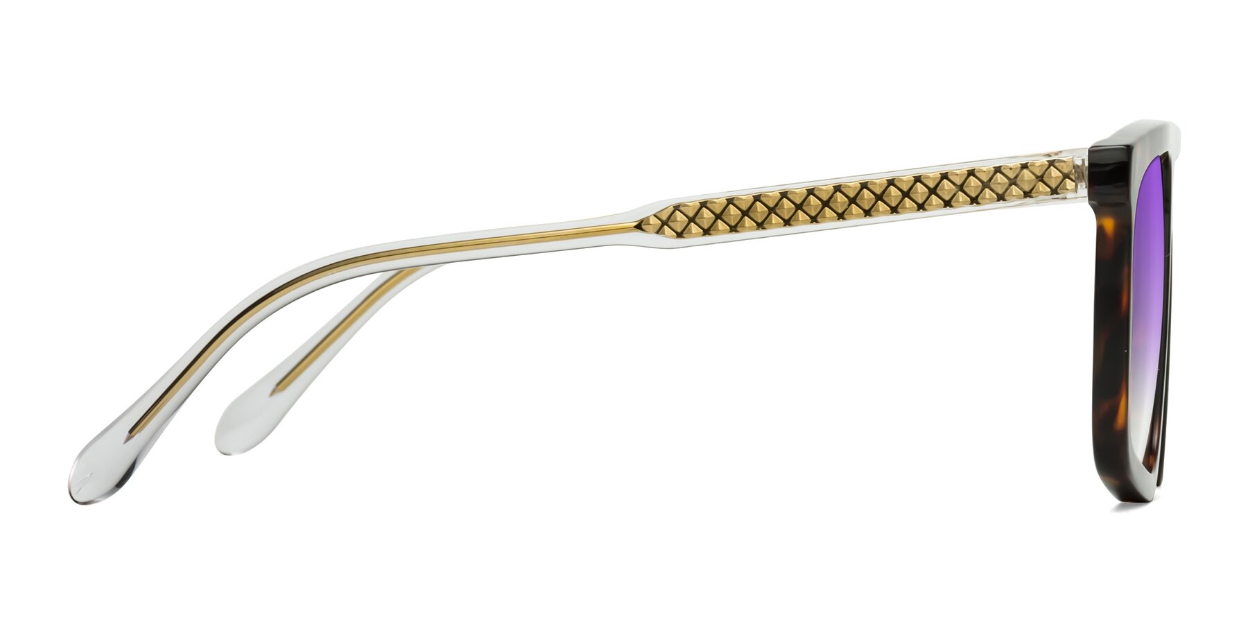 Side of Vazquez in Tortoise/Gold with Purple Gradient Lenses