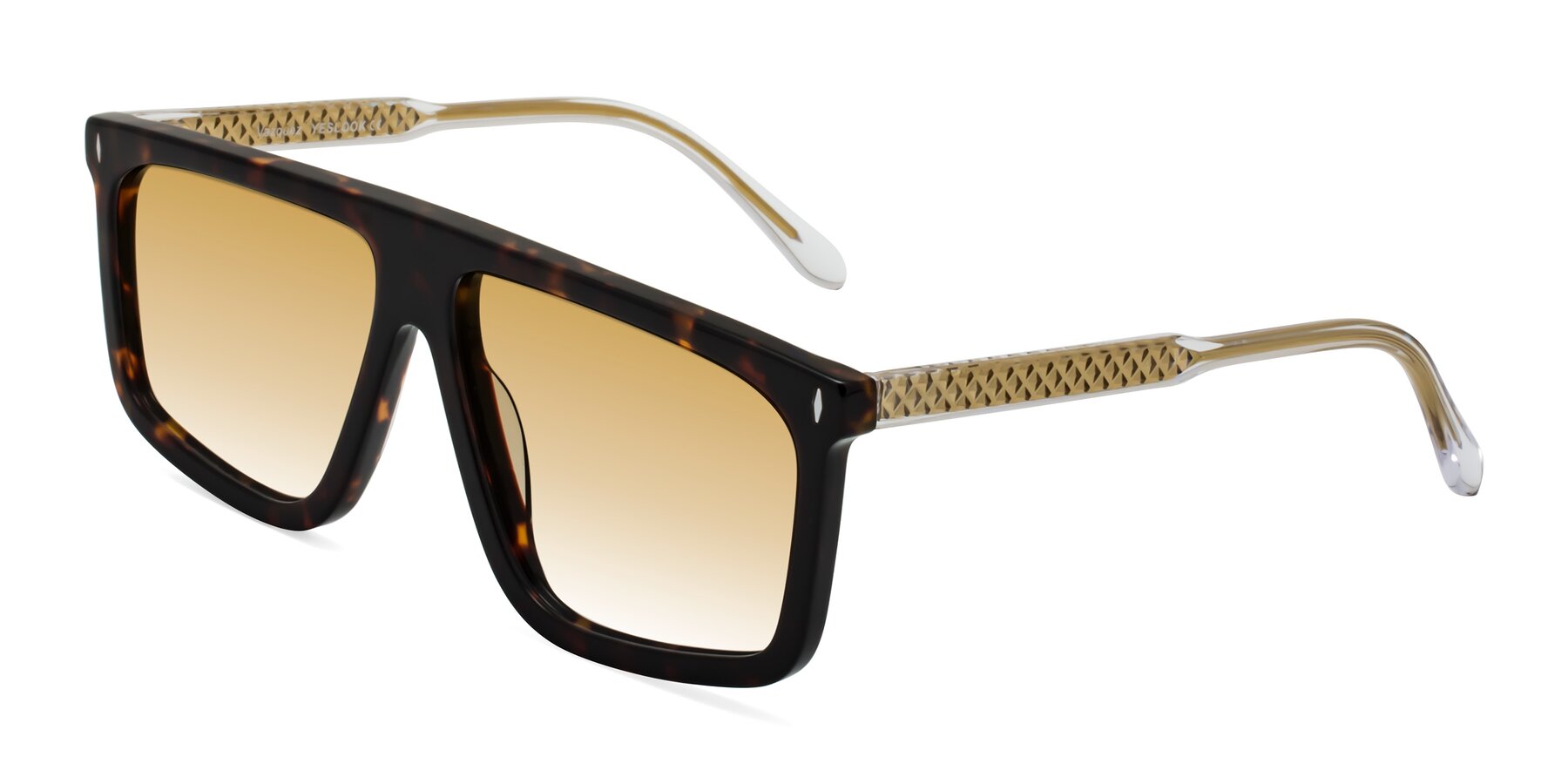 Angle of Vazquez in Tortoise/Gold with Champagne Gradient Lenses
