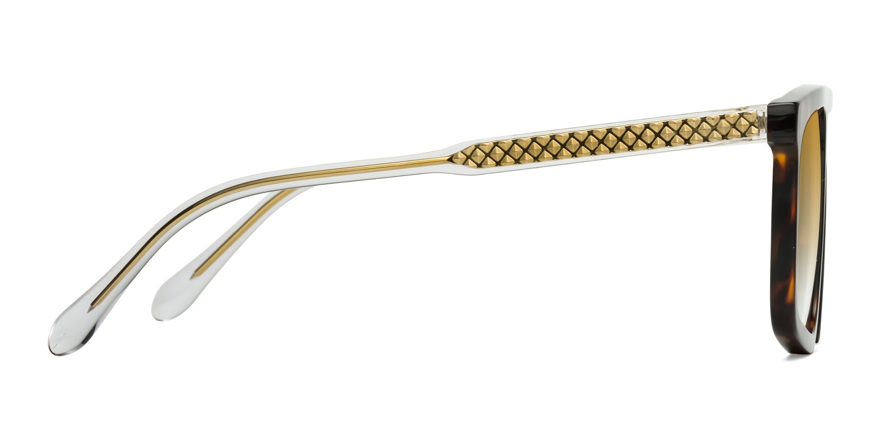 Side of Vazquez in Tortoise/Gold with Champagne Gradient Lenses