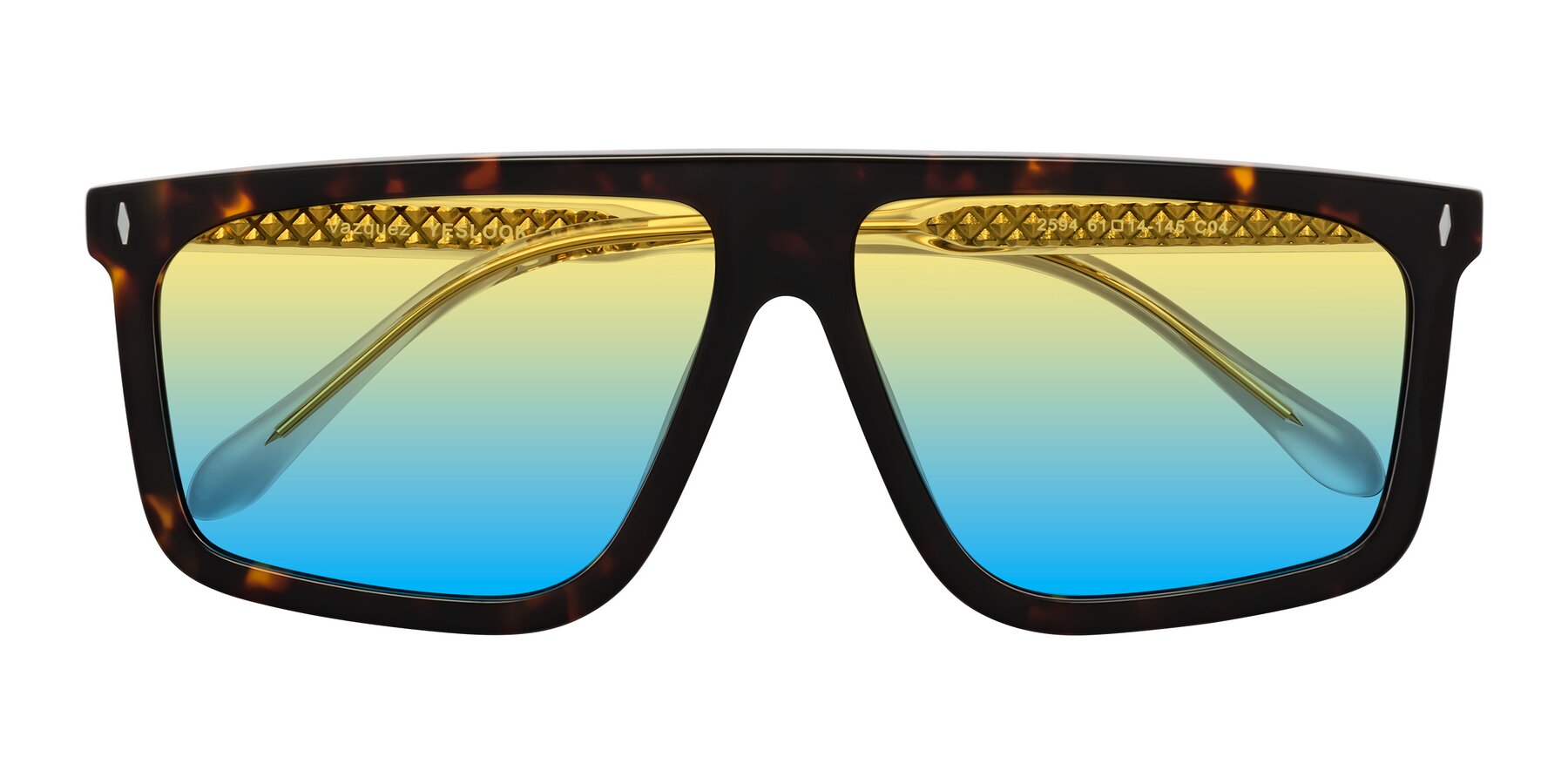 Folded Front of Vazquez in Tortoise/Gold with Yellow / Blue Gradient Lenses
