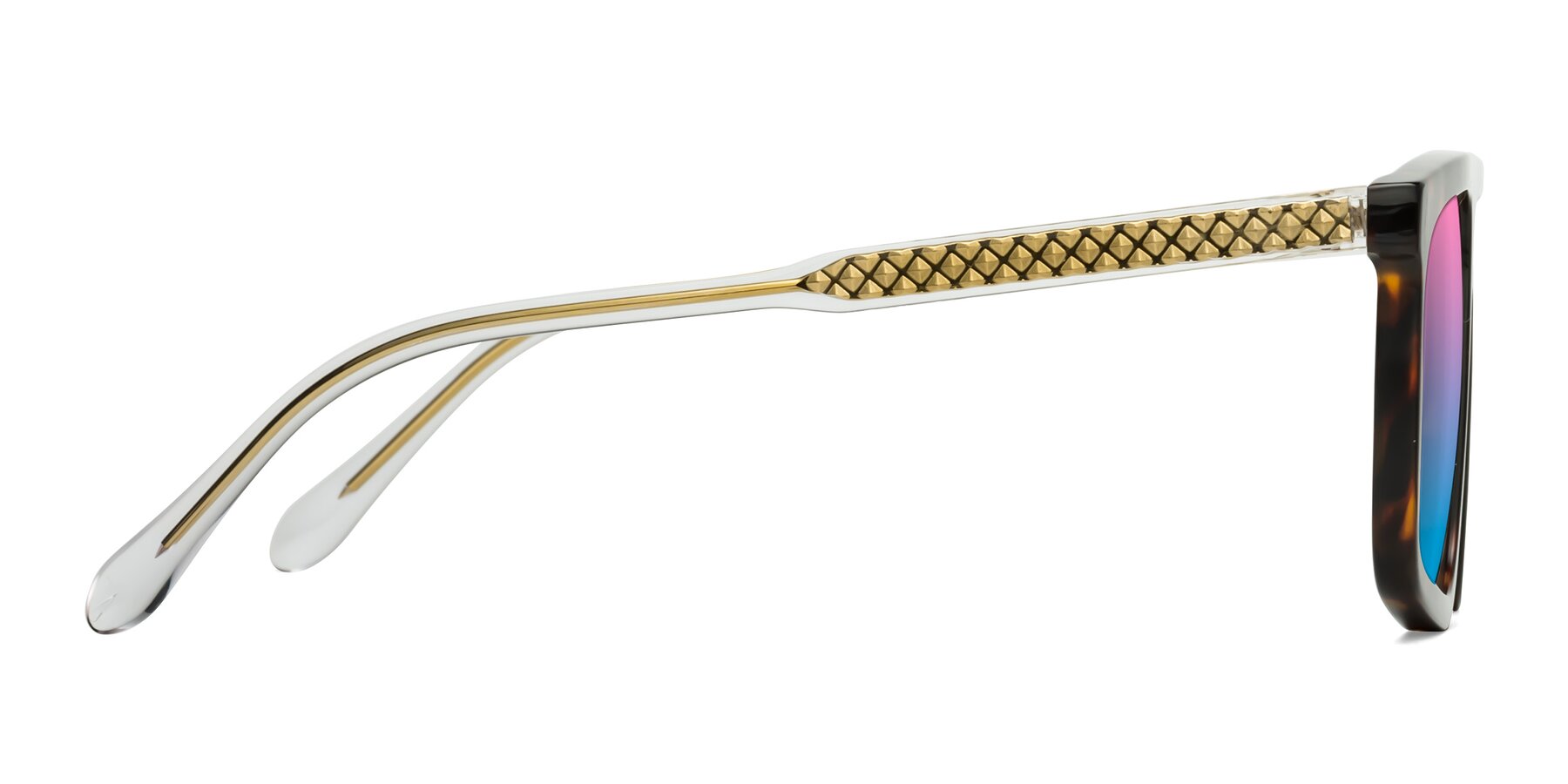 Side of Vazquez in Tortoise/Gold with Pink / Blue Gradient Lenses
