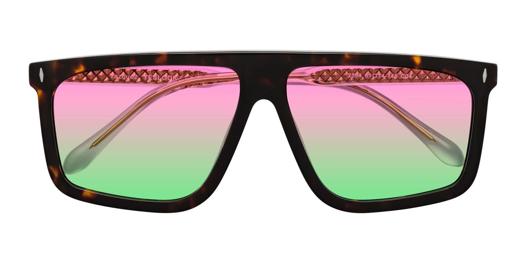 Folded Front of Vazquez in Tortoise/Gold with Pink / Green Gradient Lenses