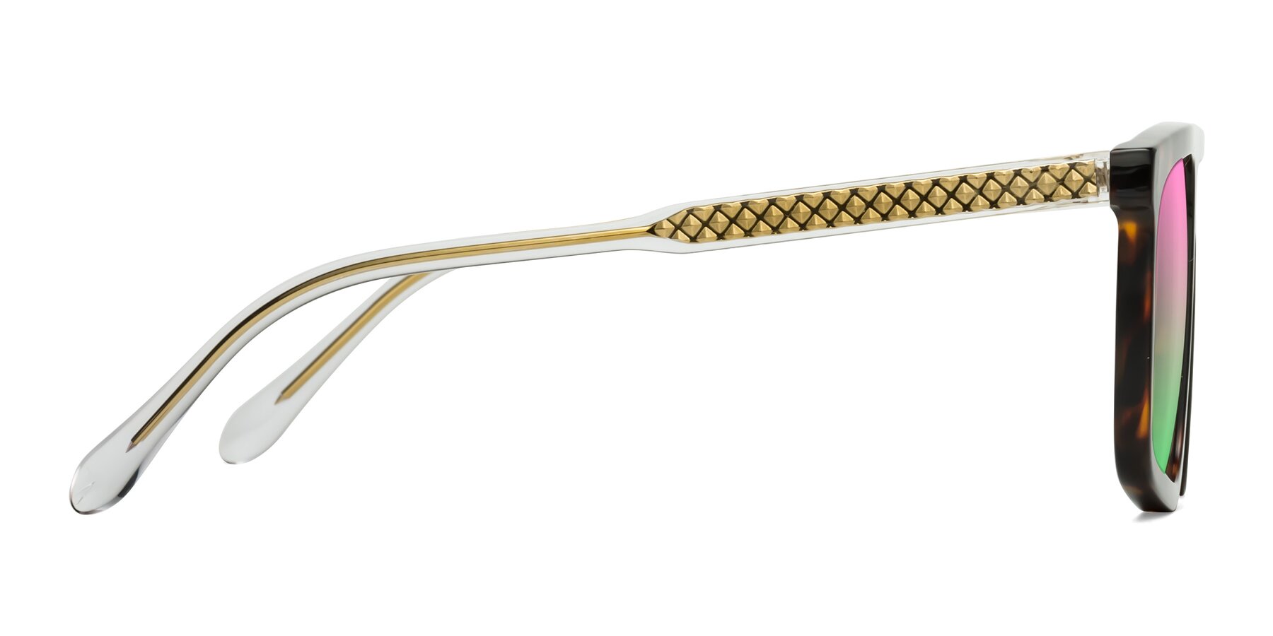 Side of Vazquez in Tortoise/Gold with Pink / Green Gradient Lenses