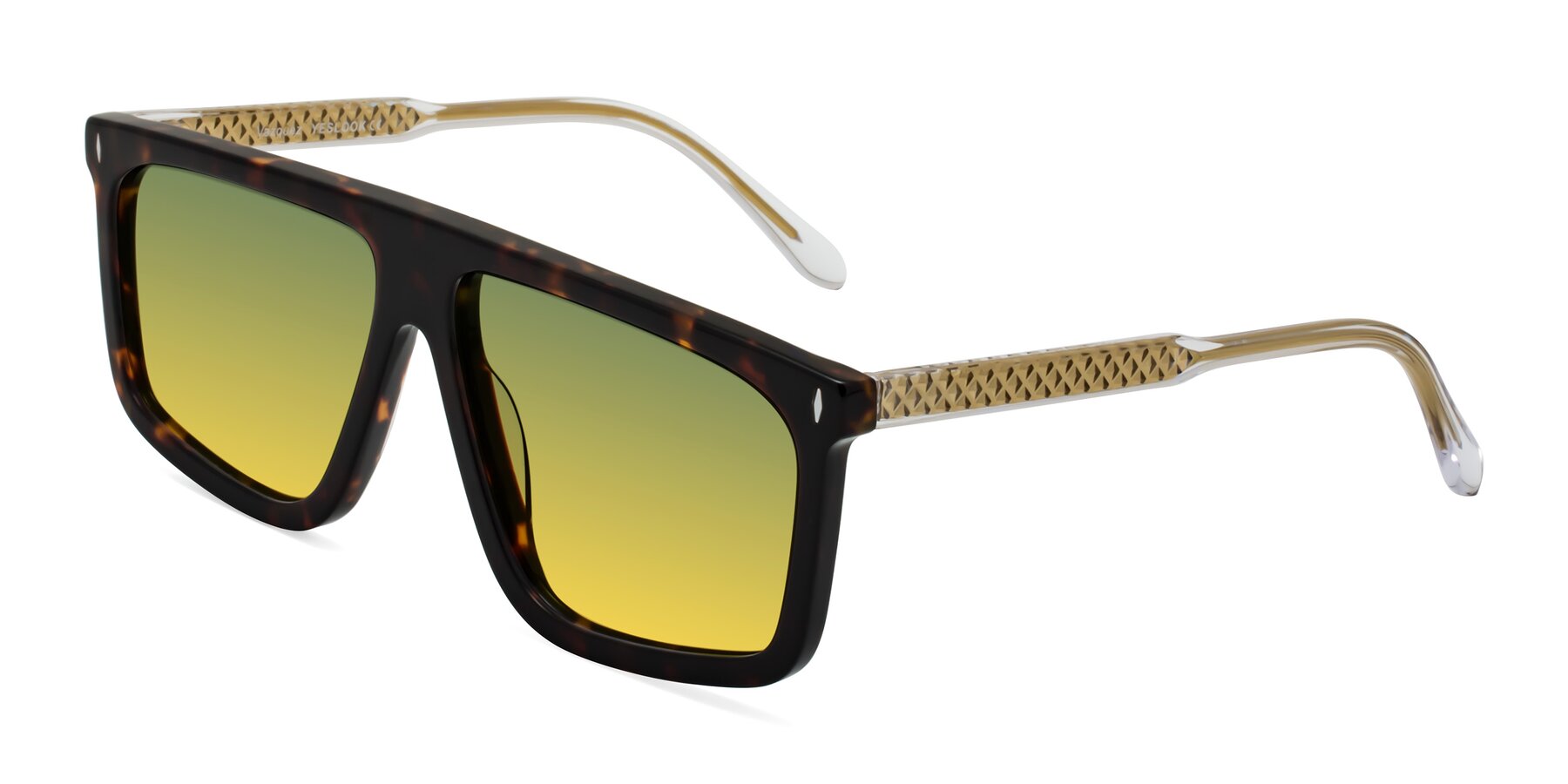 Angle of Vazquez in Tortoise/Gold with Green / Yellow Gradient Lenses