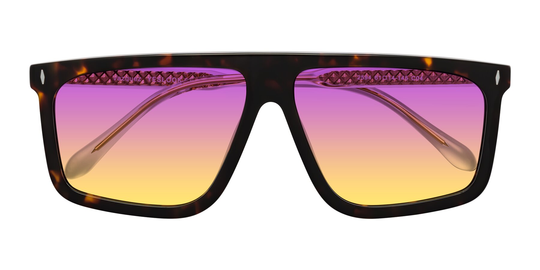 Folded Front of Vazquez in Tortoise/Gold with Purple / Yellow Gradient Lenses
