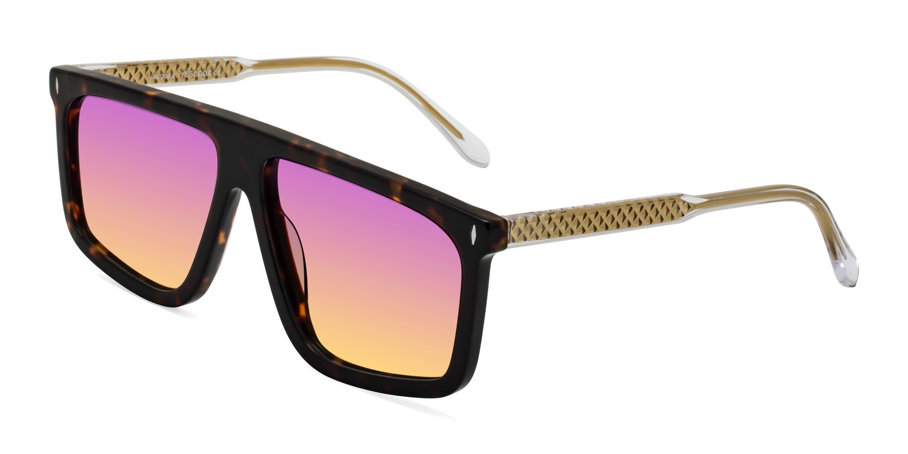 Angle of Vazquez in Tortoise/Gold with Purple / Yellow Gradient Lenses