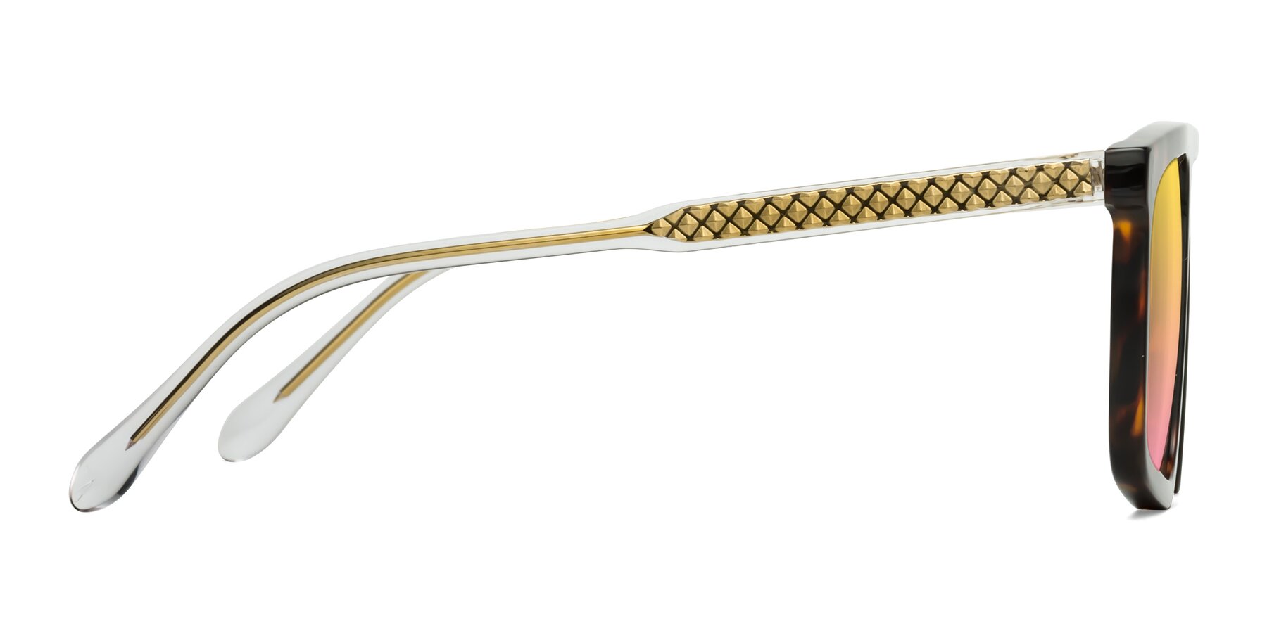 Side of Vazquez in Tortoise/Gold with Yellow / Pink Gradient Lenses