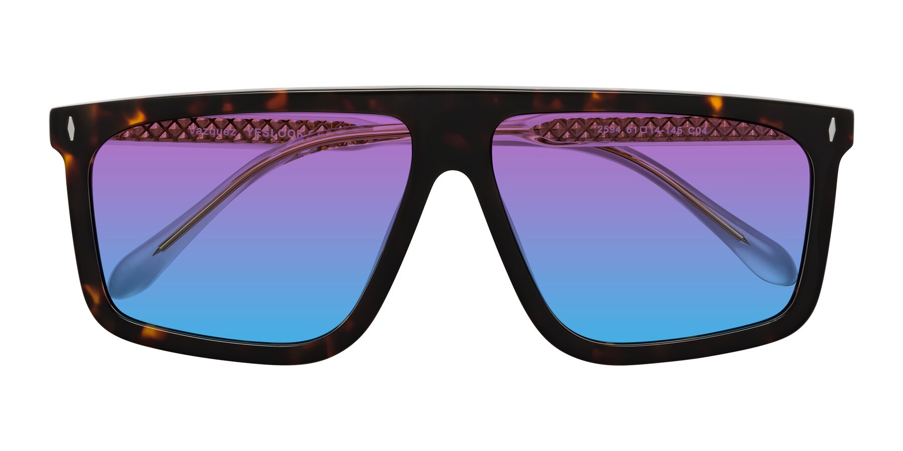 Folded Front of Vazquez in Tortoise/Gold with Purple / Blue Gradient Lenses