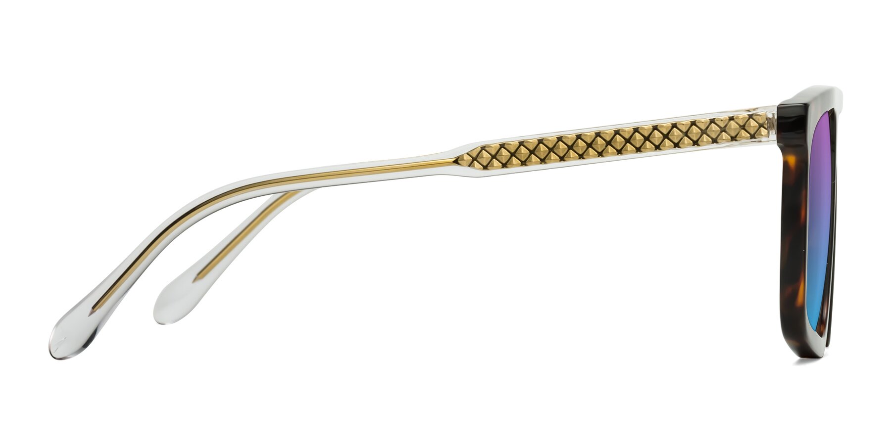 Side of Vazquez in Tortoise/Gold with Purple / Blue Gradient Lenses