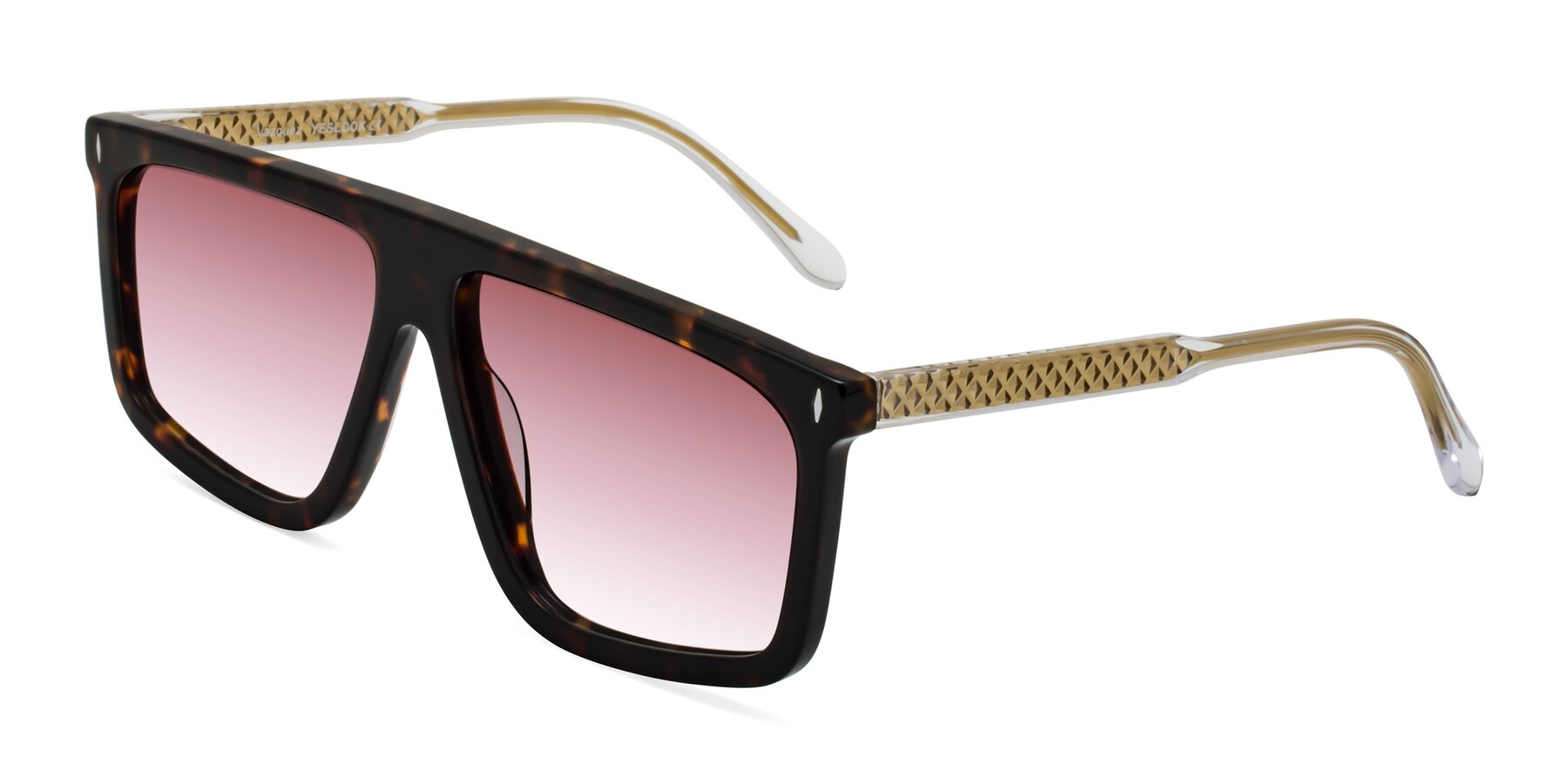 Angle of Vazquez in Tortoise/Gold with Garnet Gradient Lenses