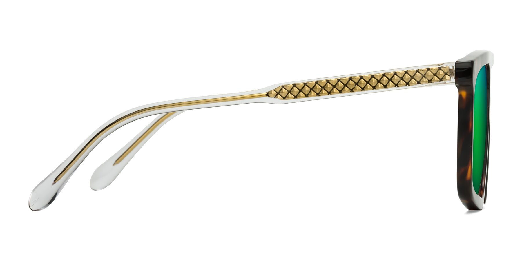 Side of Vazquez in Tortoise/Gold with Green Mirrored Lenses