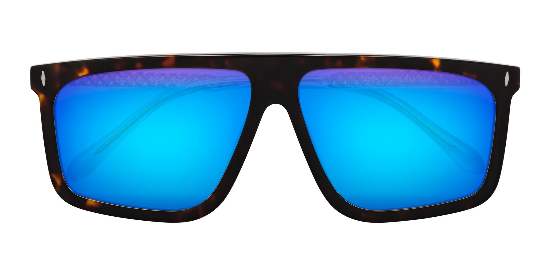Folded Front of Vazquez in Tortoise/Gold with Blue Mirrored Lenses