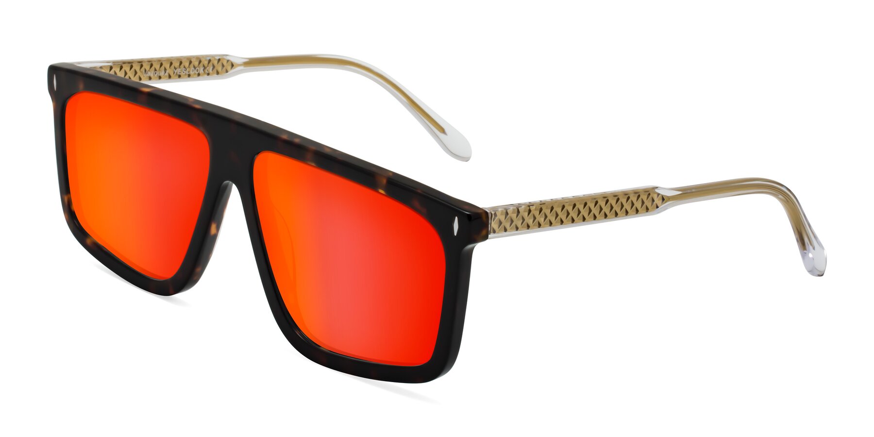 Angle of Vazquez in Tortoise/Gold with Red Gold Mirrored Lenses