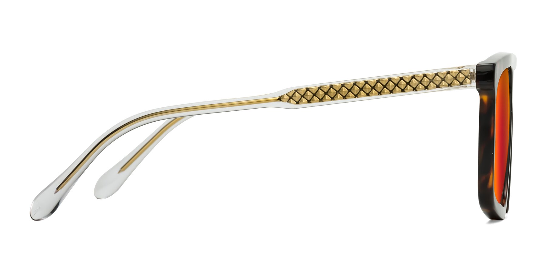 Side of Vazquez in Tortoise/Gold with Red Gold Mirrored Lenses