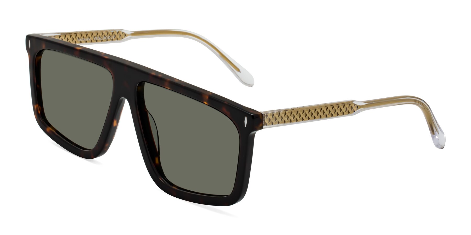 Angle of Vazquez in Tortoise/Gold with Gray Polarized Lenses