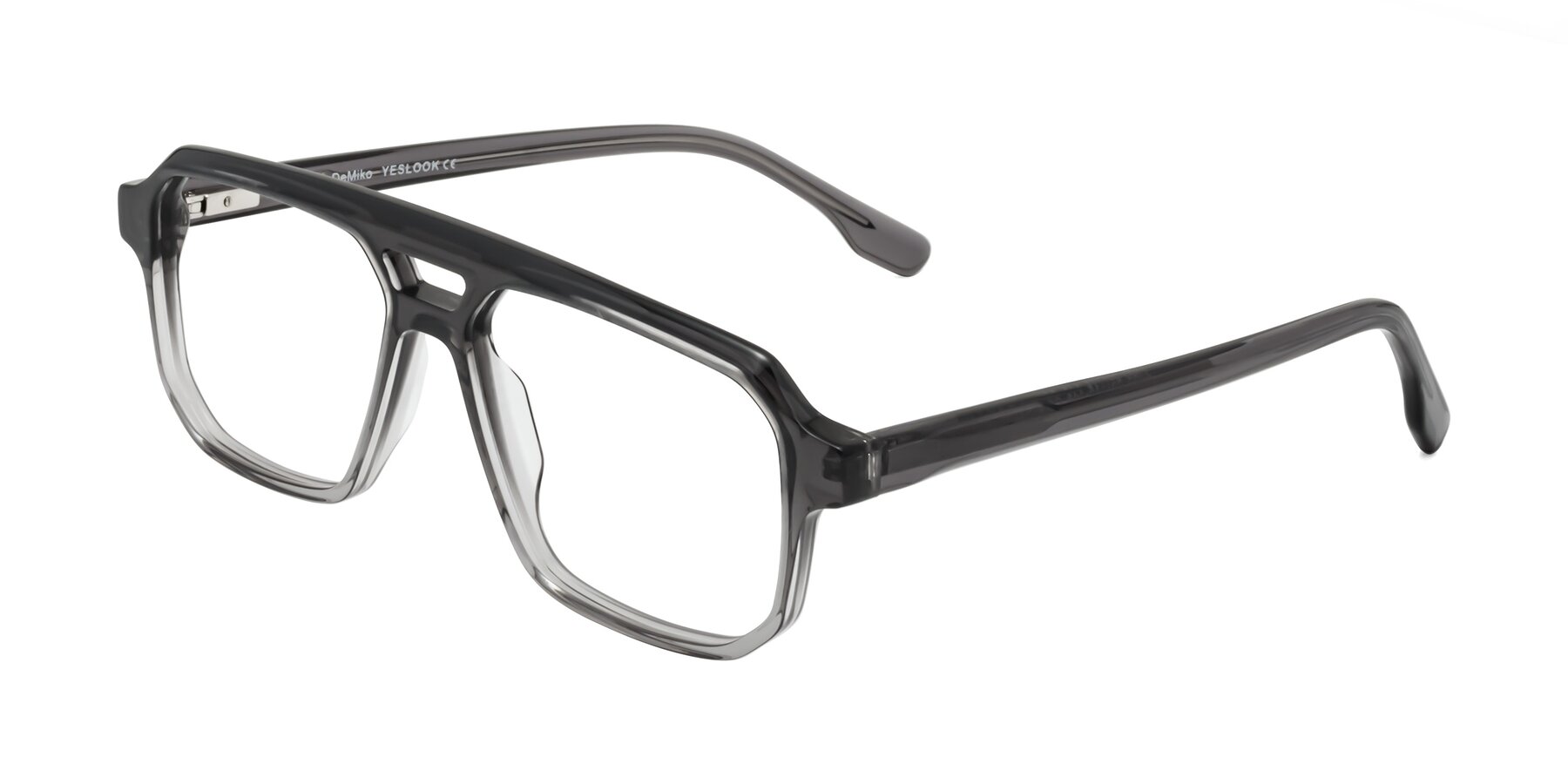 Angle of DeMiko in Gradient Gray with Clear Eyeglass Lenses