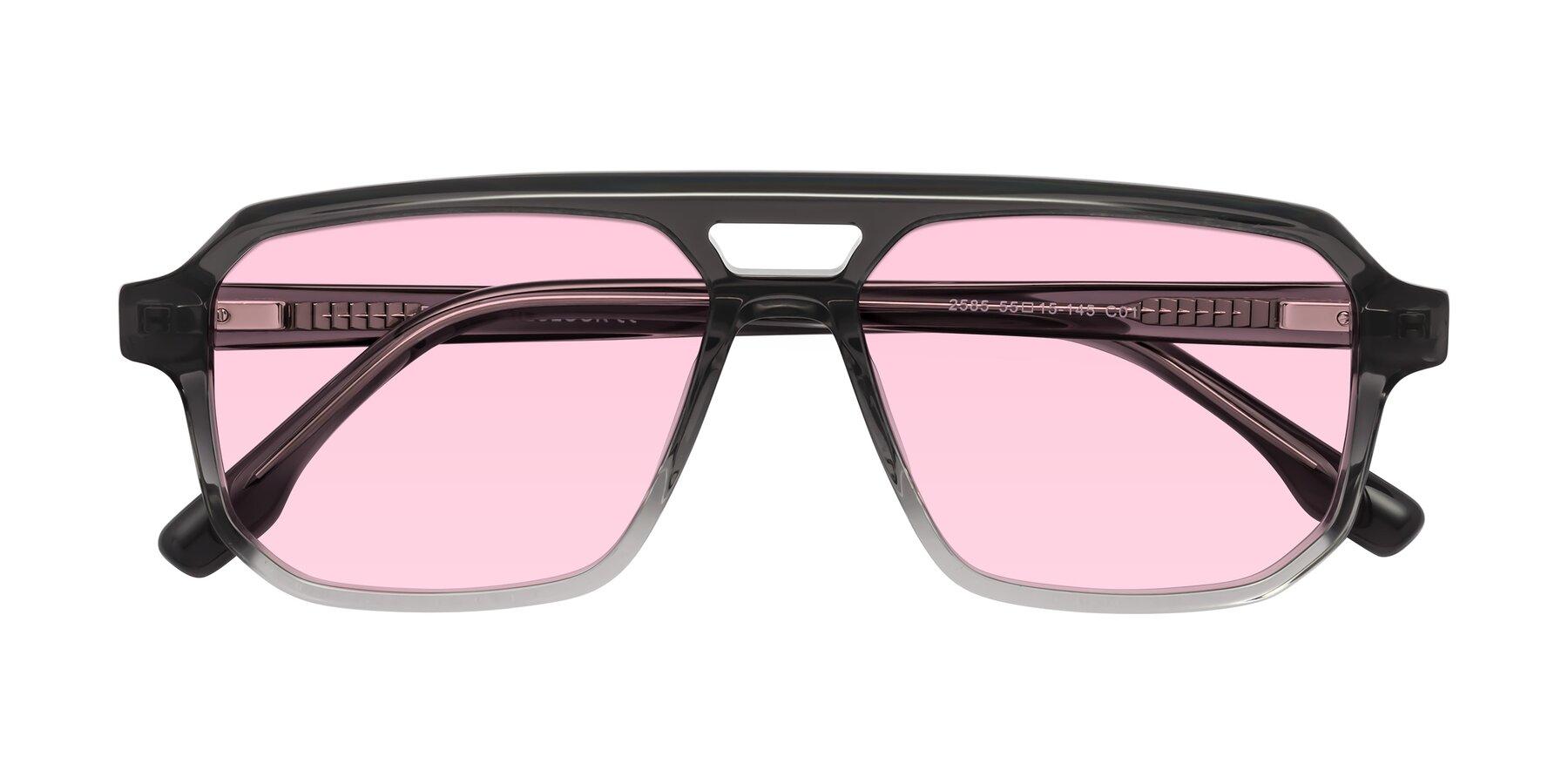 Folded Front of DeMiko in Gradient Gray with Light Pink Tinted Lenses