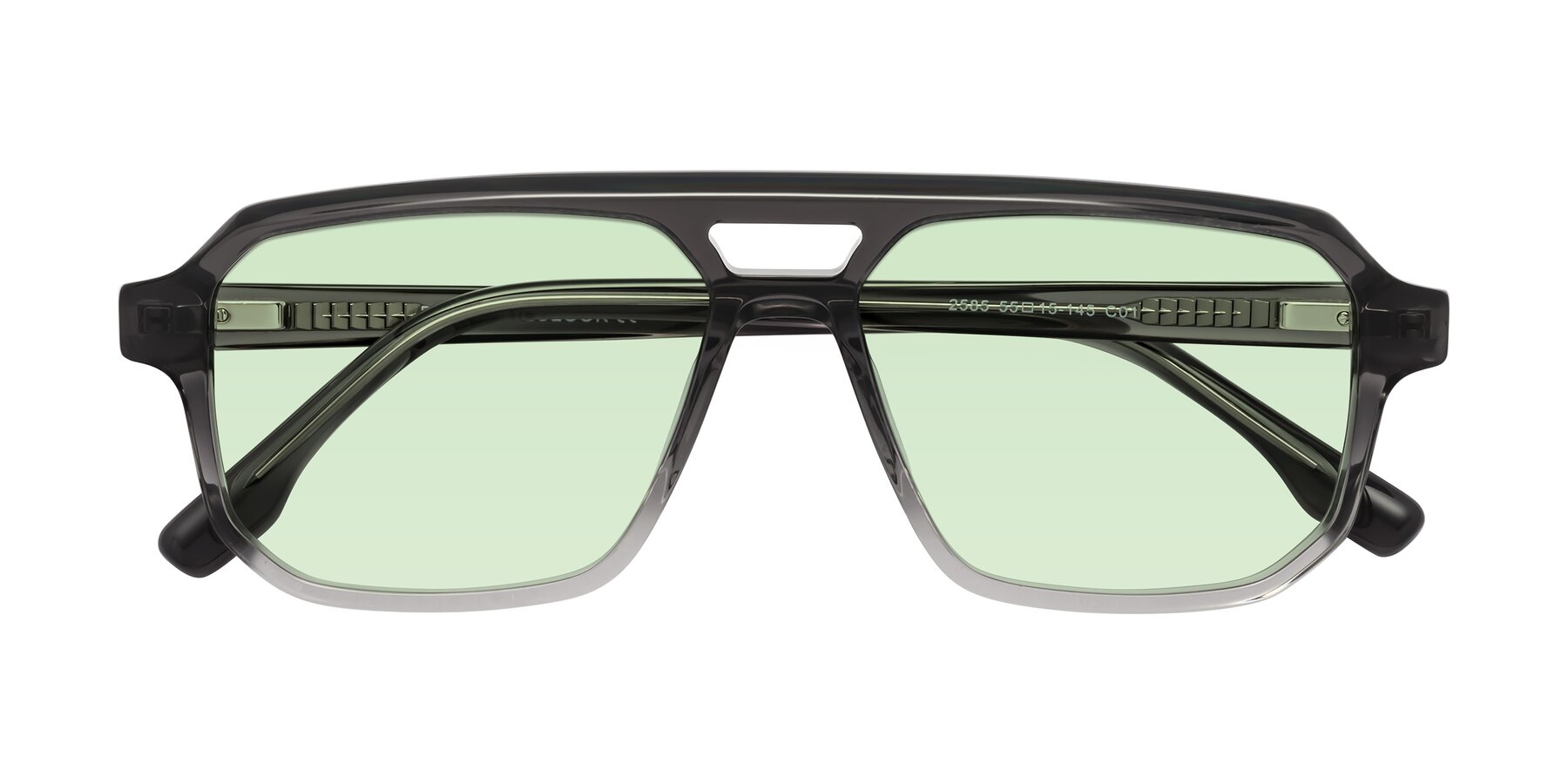 Folded Front of DeMiko in Gradient Gray with Light Green Tinted Lenses