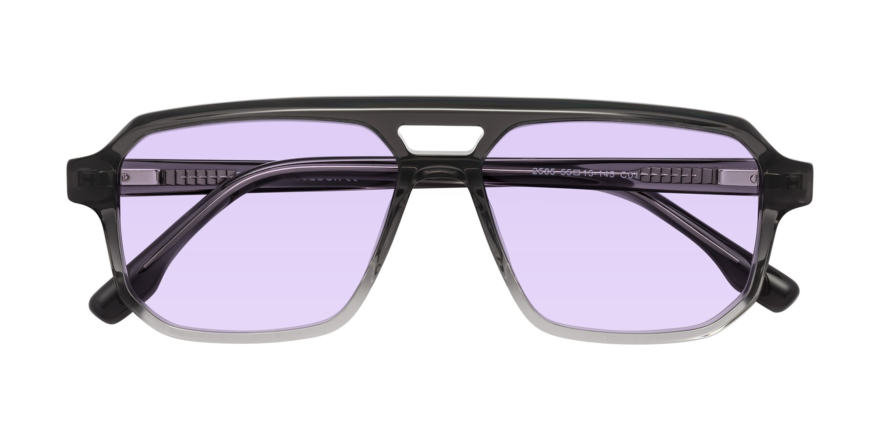 Folded Front of DeMiko in Gradient Gray with Light Purple Tinted Lenses