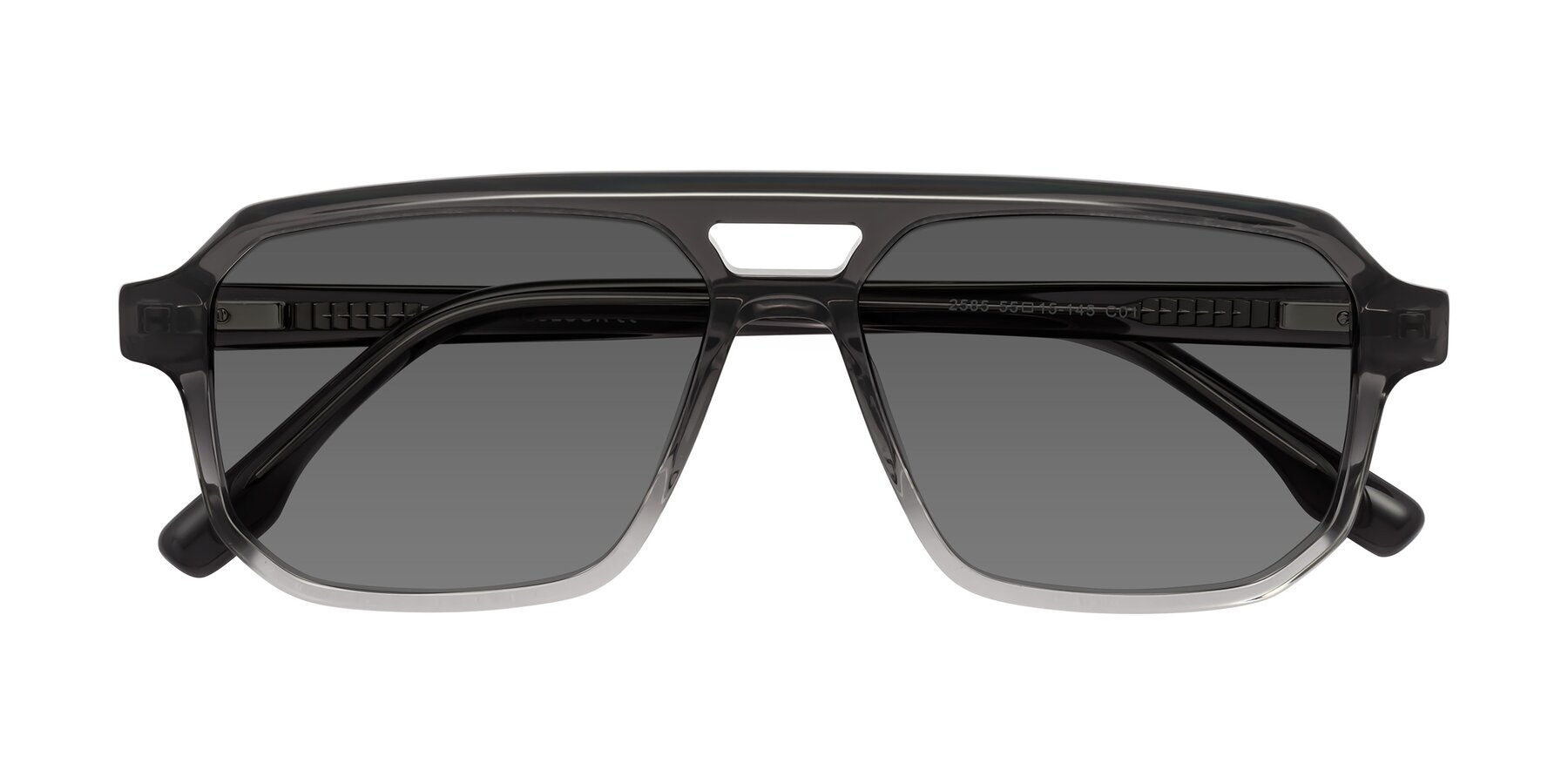 Folded Front of DeMiko in Gradient Gray with Medium Gray Tinted Lenses