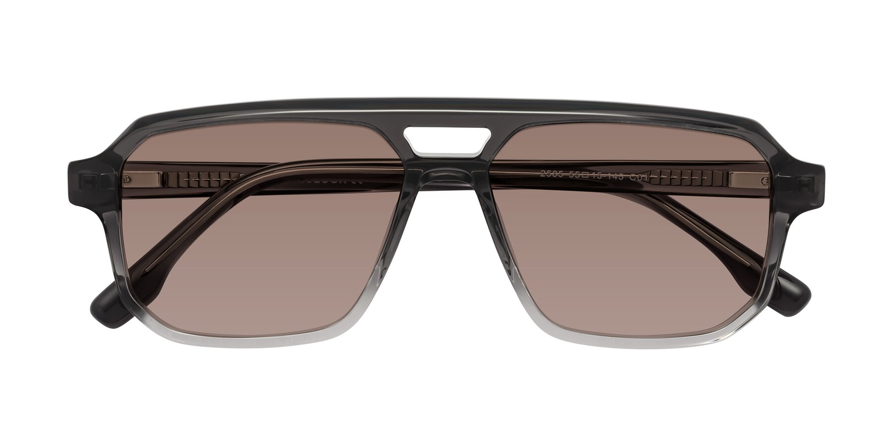 Folded Front of DeMiko in Gradient Gray with Medium Brown Tinted Lenses