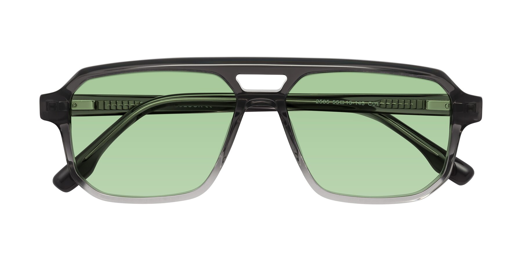 Folded Front of DeMiko in Gradient Gray with Medium Green Tinted Lenses