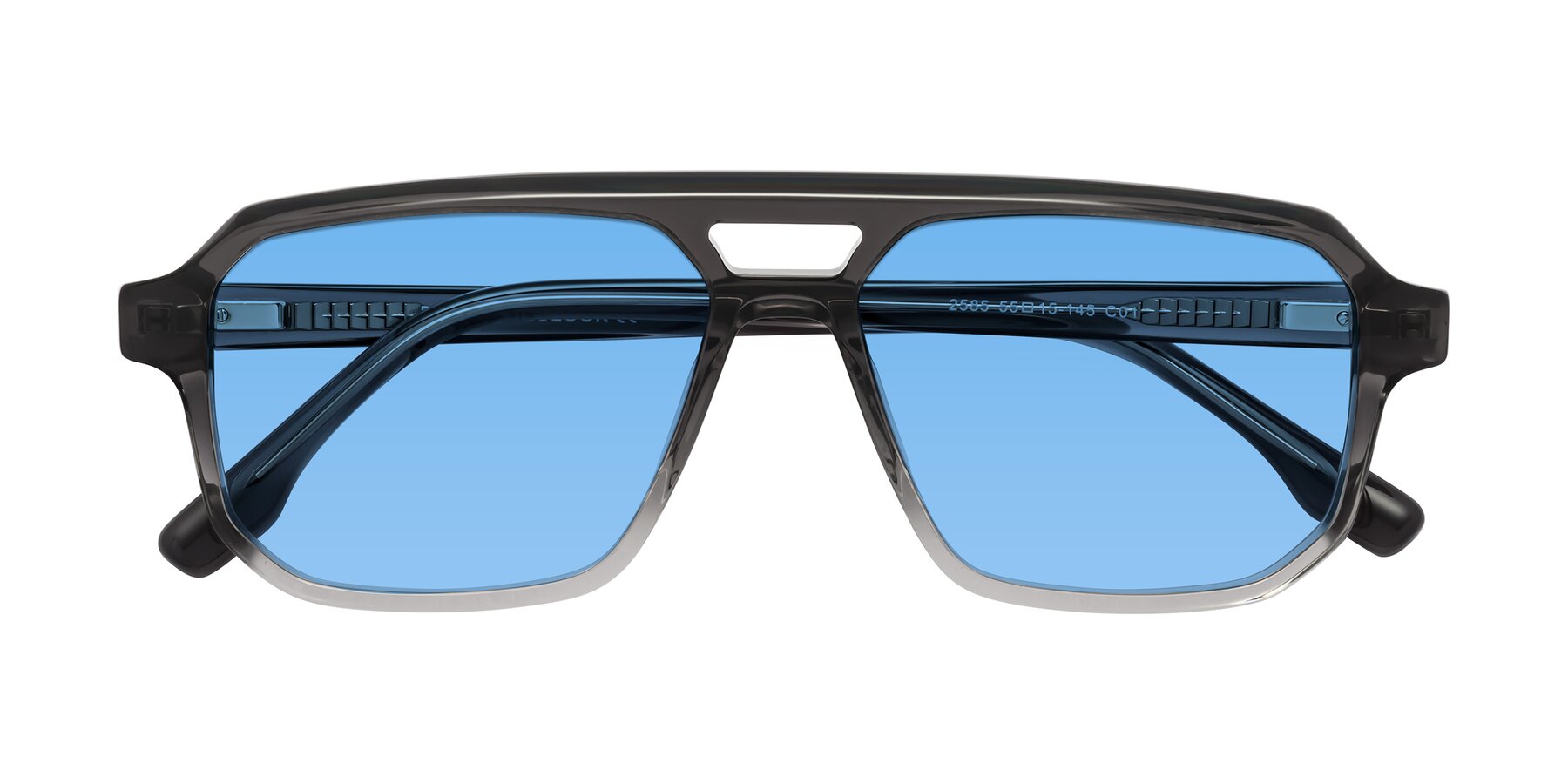Folded Front of DeMiko in Gradient Gray with Medium Blue Tinted Lenses