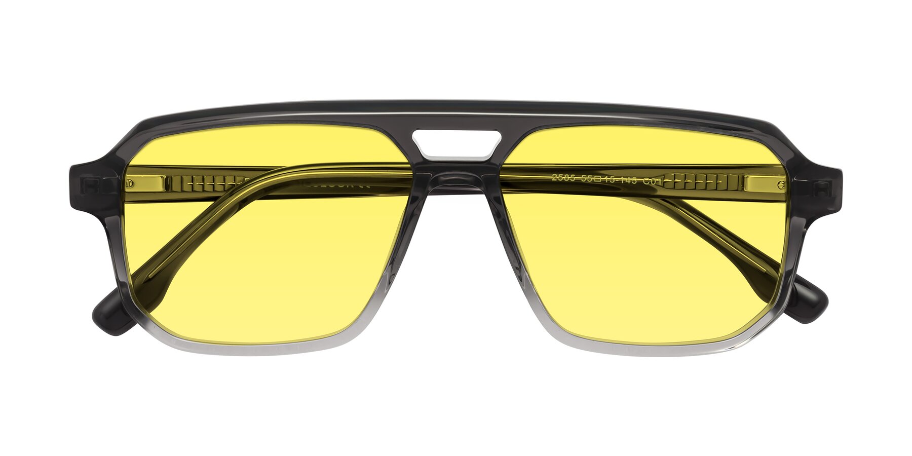 Folded Front of DeMiko in Gradient Gray with Medium Yellow Tinted Lenses