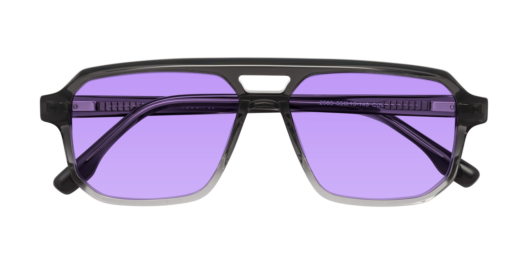 Folded Front of DeMiko in Gradient Gray with Medium Purple Tinted Lenses